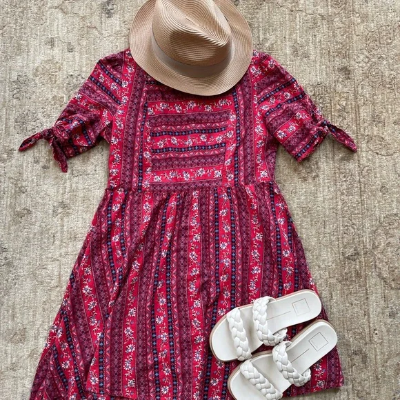 Red Floral print Entro Cotton dress size S - Picture 9 of 11